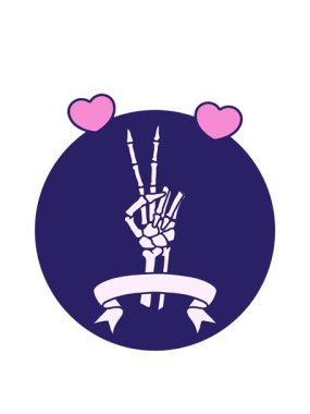 dönen kalpler bir iskelet dövmesi barış işareti veriyor.