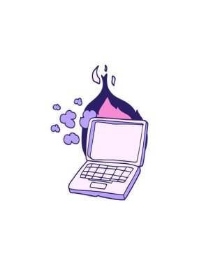 Çizgi filmdeki kırık dizüstü bilgisayarın animasyonuna dikkat çekmek