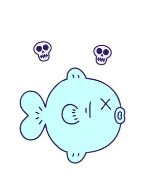 el animasyonu dönen kafatasları çizilmiş komik çizgi film balıkları