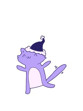 Noel Baba şapkası takan dans eden bir kedinin el çizimi animasyonunu genişletiyor.