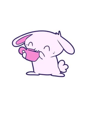 Kalk ve çizgi film karakteri tavşan çay içerken yüzdür.