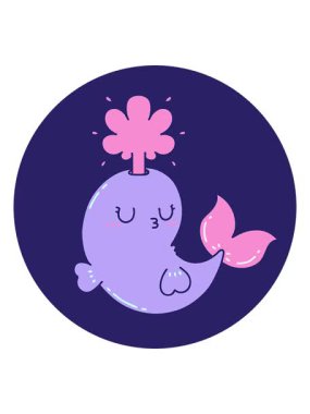 Dövme stili bir ikonun canlandırmasını bob ve duraklat mutlu balina karakteri fışkırtan