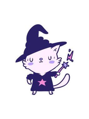 Sihirli, harika bir çizgi film kedi sihirbazının hareketli animasyonu