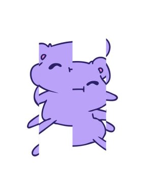 Çizgi film animasyonu kawaii sevimli oyuncak ayının bölünmüş hareketi.