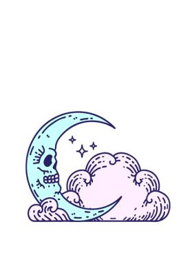 Bir dövmenin animasyonunu geleneksel kafatası hilal ve bulutlar şeklinde genişletiyor.