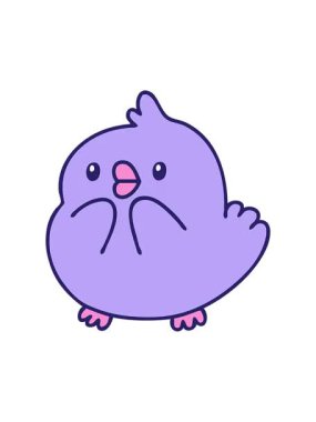 Sevimli bir yavru kuşun çizgi filminin animasyonunu görüntüle. Şaşırmış görün.