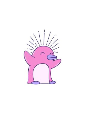 Geleneksel dövme stili mutlu penguen animasyonunun kırıcı etkisi