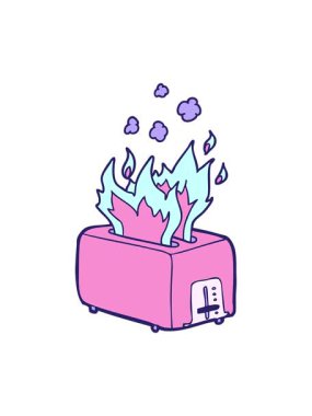 Çizgi film yanan tost makinesinin canlandırmasını salla ve durdur