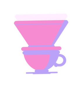 Bir filtre kahve fincanının düz renkli çiziminin yükselişi ve yüzdürülmesi