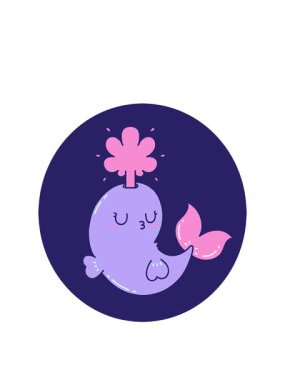 Dövme tarzı bir ikonun animasyonunu genişletiyorum. Mutlu balina karakteri fışkırtıyor.