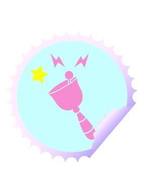 Parıldayan yıldızlar, çınlayan bir el çanının dairesel soyulmuş çıkartma karikatürünün animasyonunu etkiler.