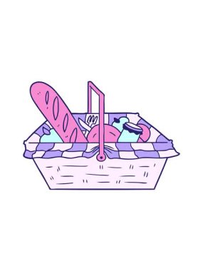 Çizgi film piknik sepetinin animasyonunu renklendir