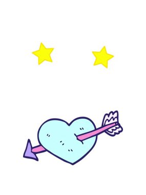 dönen yıldızların çizgi film animasyonu karalama kalp ok ile vuruldu