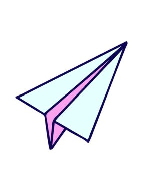 Kağıt uçağın sevimli çizgi filminin neon ışık efekti animasyonu