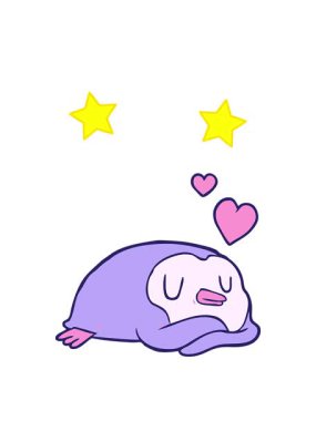 dönen yıldızlar çizgi film penguenlerinin aşk dolu kalplerinin animasyonu.