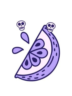 Bir dilim limonun sembolik dövme görüntüsünün dönen kafatası animasyonu