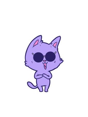 Yanıp sönen radyal çizgiler. Güneş gözlüğü takan komik çizgi film kedisinin animasyonu.