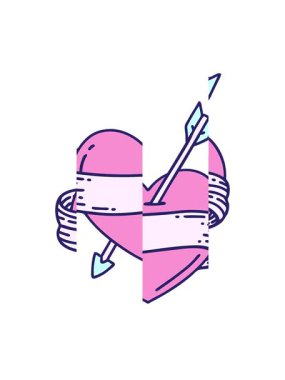 Okun kalp ve bayrağının bölünmüş hareketi canlandırması