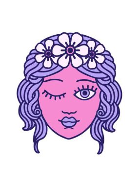 Göz kırpan yüz dövme stilinin titreşimli animasyonu