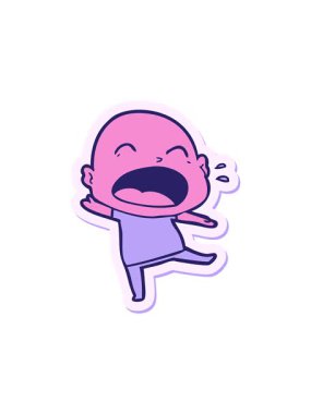 Dikkat çeken çizgi film çıkartması kel adam diye bağırıyor.