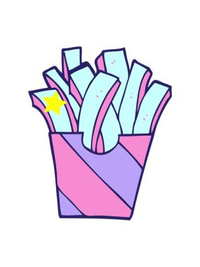 Parıldayan yıldızlar çizgi film çizgi filmlerindeki gibi paket servis kızartmalarını etkiler.