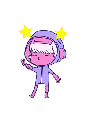 dönen yıldızlar çizgi film kızı barış işareti yapıyor.