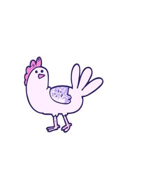 Grunge desenli çizgi film tavuğunun yatay titreşimli animasyonu