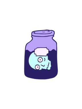 el çiziminin radyoaktif parlayan animasyonu kavanozda karalama tarzı çizgi film kafası