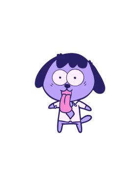 Ofis tişörtü giyen çizgi film köpeğinin gösterişli satış animasyonu.