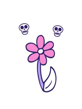 karikatür karalama bahar çiçeğinin kafatası animasyonu