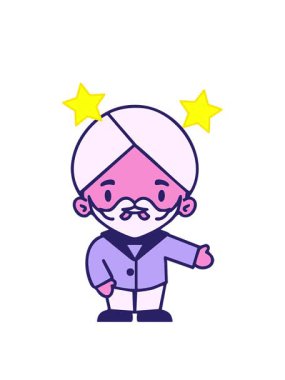 Türbanlı Hintli adamın dönen yıldızları çizgi film yönünü gösteriyor.