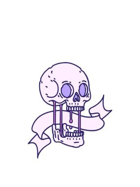 Geleneksel dövmenin animasyonunu kafatası pankartıyla germek