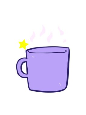 Parlayan yıldızlar sıcak bir fincan kahvenin animasyonunu etkiler.