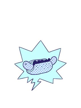 Çizgi roman tarzında konuşma baloncuğu olan taze lezzetli sosislinin zıplama hareketli animasyonu