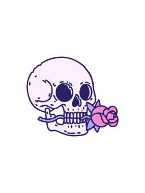 Kafatası ve gülün ikonik dövme tasarımının radyoaktif parlayan animasyonu