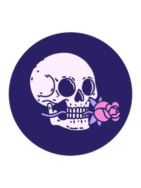 Bir kafatası ve gülün ikonik dövme çiziminin basınçlı animasyonu