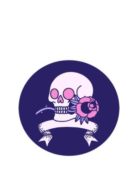 Bir kafatası ve gül pankartıyla dövme stili simgesinin animasyonunu genişletiyor