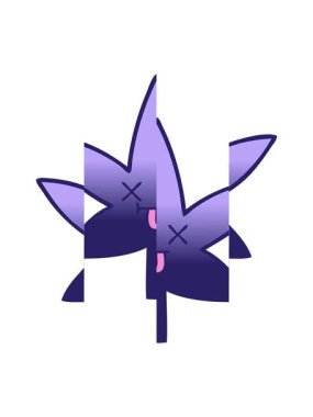 Bir marihuana yaprağının gölgelendirilmiş çizgi filminin bölünen hareketi