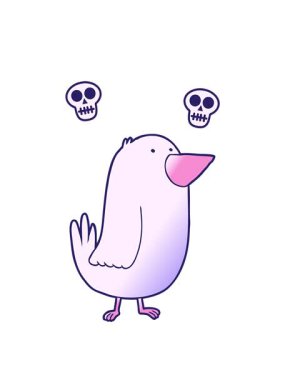 Çizgi film el çizimi kuşun kafatası animasyonu