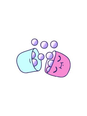 Gülümseyen bir hapın gradyan karikatürünü çizen el yazmasının radyoaktif parlayan animasyonu