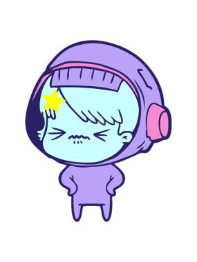 Kıvılcım saçan yıldızlar, elleri kalçasında kızgın uzay kızı animasyonunu etkiler.