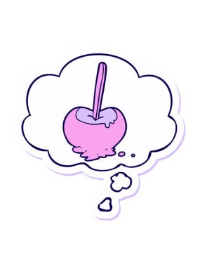 Çizgi film şekerleme elmasının neon ışık efektli animasyonu. Üzerinde düşünce kabarcığı olan bir etiket.