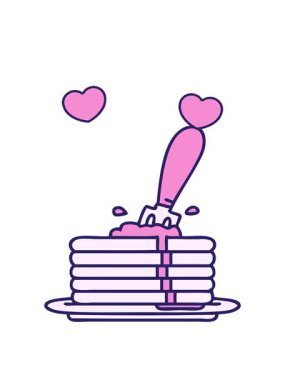 Yağ damlayan lezzetli krep yığınının dönen kalpleri canlandırması