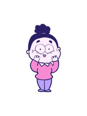 Çizgi filmdeki mutlu yaşlı kadının hareketli animasyonu.