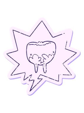 Konuşma baloncuğu ile çizgi film dişlerinin canlandırılması sıkıntılı eski çıkartmalar