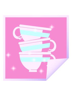 Bir yığın fincanın simge etkisi grafik vektör illüstrasyon kare etiketi