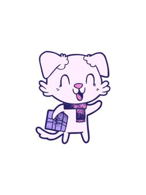 Gülen çizgi film köpeğinin yılbaşı hediyeli yıldız patlaması etkisi animasyonu