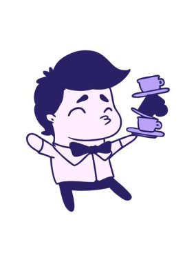 Bir kawaii tatlı garsonunun karikatür çiziminin basınçlı animasyonu