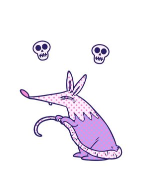 Çizgi filmdeki sinsi farenin kafatası animasyonu.