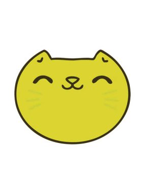 Mutlu bir kedi suratının çizgi filminin renkli animasyonu.